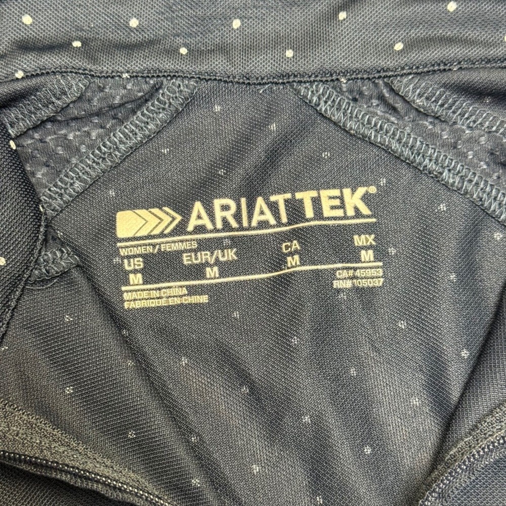 Ariat Quarter 1/4 Zip Top Women M Navy Blue Polka Dot AriatTEK Performance Shirt - Picture 3 of 10